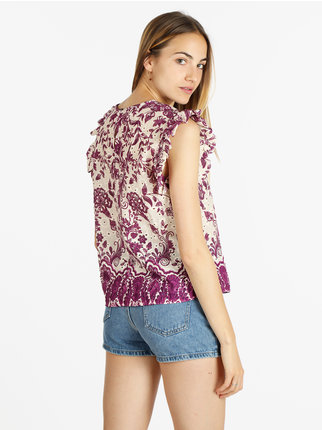 Women's blouse with perforated flowers in cotton