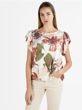 Women's blouse with print and ruffle sleeves