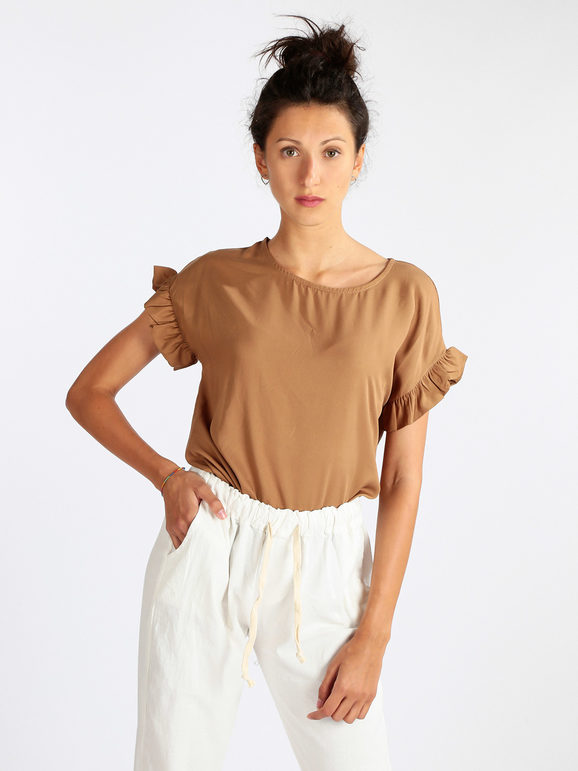 Women's blouse with short ruffled sleeves