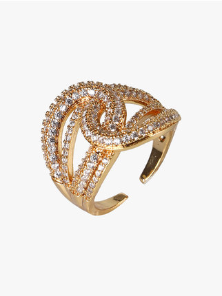 Women's braided rhinestone ring