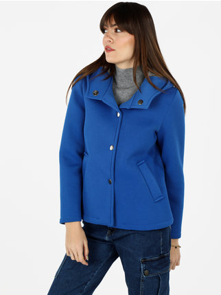 Women's cloth jacket with hood and buttons