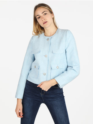 Women's cotton and wool blend jacket with jewel buttons