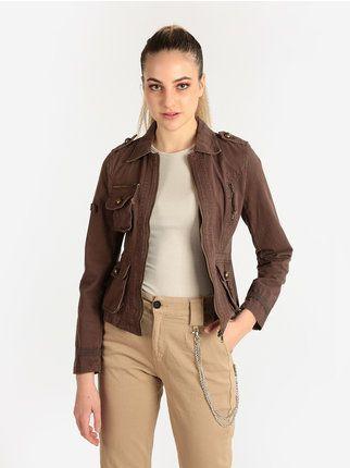 Women's cotton jacket with zip and golden buttons
