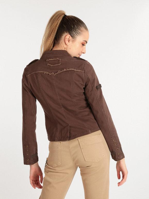 Women's cotton jacket with zip and golden buttons