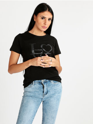 Women's cotton T-shirt with writing and studs