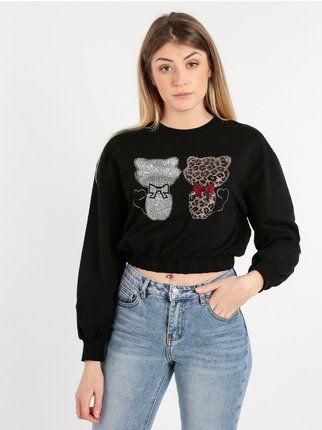 Women's crewneck sweatshirt with rhinestones