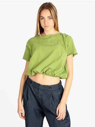 Women's cropped T-shirt with elastic