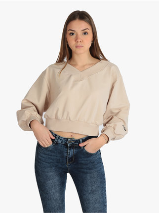 Women's cropped V-neck sweatshirt