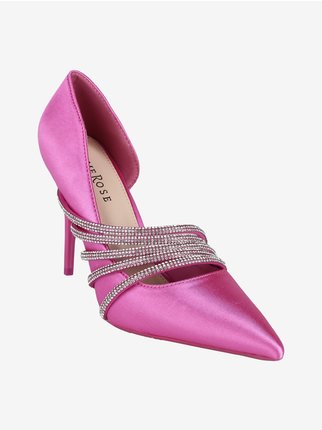 Women's decolletè with stiletto heel and rhinestones