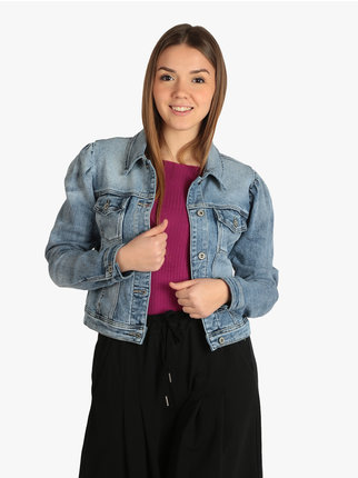 Women's denim jacket with balloon sleeves