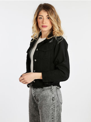 Women's denim jacket with rips