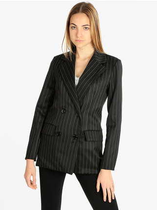 Women's double-breasted pinstriped blazer