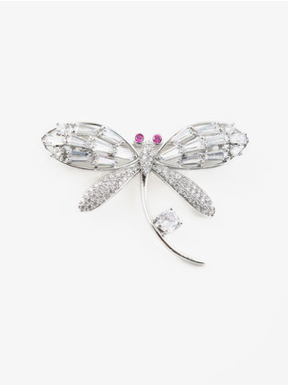 Women's dragonfly brooch with stones and rhinestones