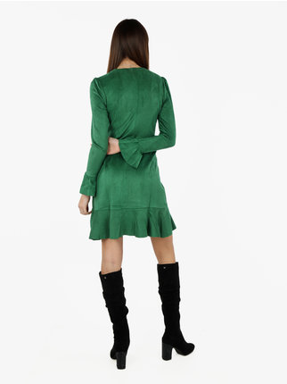 Women's dress with long sleeves and suede effect