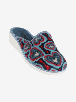 Women's fabric slippers with hearts