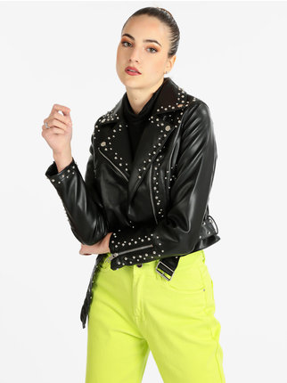 Women's faux leather biker jacket with studs