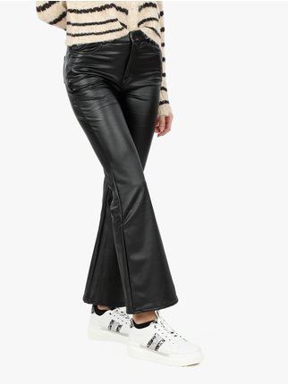 Women's faux leather flared trousers