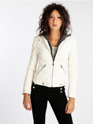 Women's faux leather jacket with hood