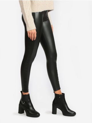 Women's faux leather leggings with side writing