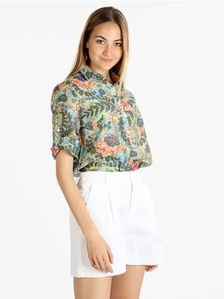 Women's floral maxi shirt with 3/4 sleeves