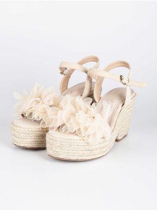 Women's flower sandals with heel and platform