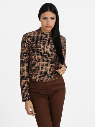 Women's high-necked sweater with two-tone print