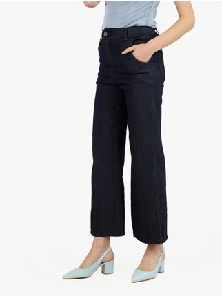 Women's high-waisted jeans-effect trousers