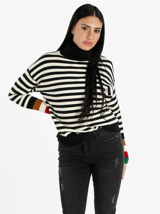 Women's horizontal striped turtleneck pullover