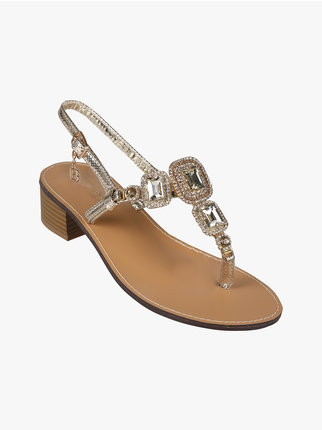 Women's jewel flip-flops with heels
