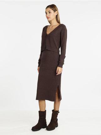 Women's knitted dress and cardigan set