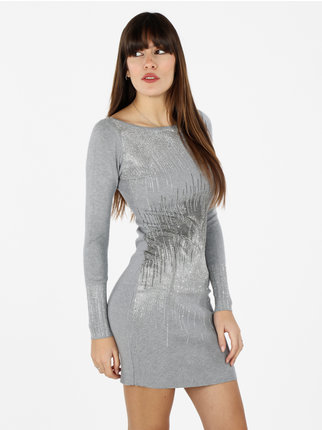 Women's knitted dress with rhinestones