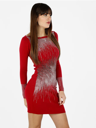 Women's knitted dress with rhinestones