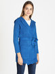 Women's knitted duster coat with hood and belt