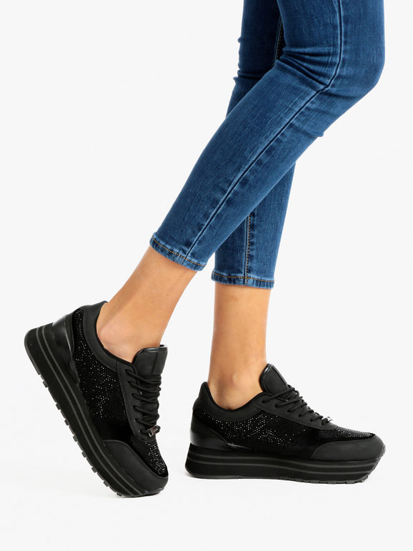 Women's lace-up sneakers with rhinestones