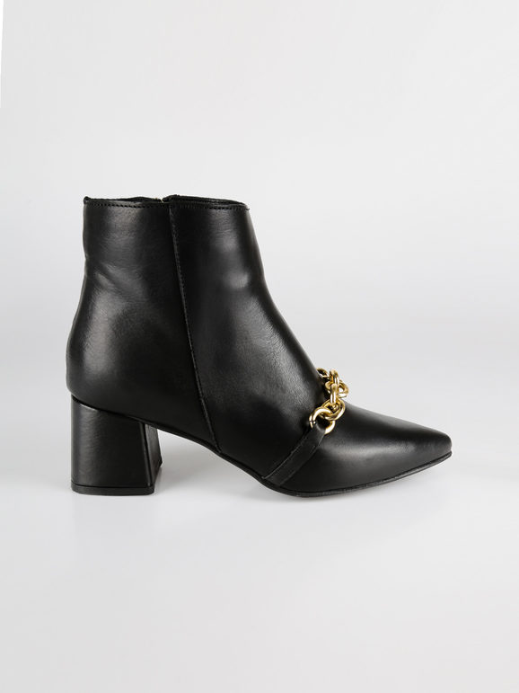 Women's leather ankle boots with chain