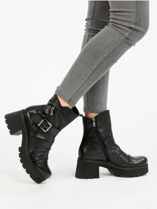 Women's leather ankle boots with heel and platform
