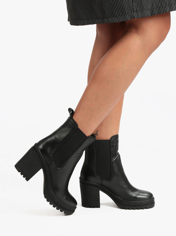 Women's leather ankle boots with heels