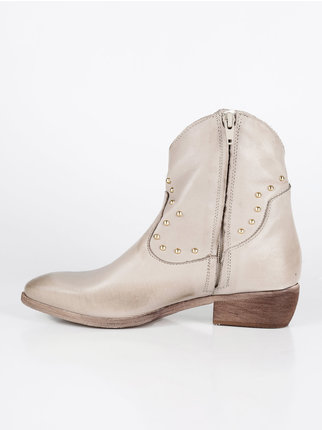 Women's leather ankle boots with studs