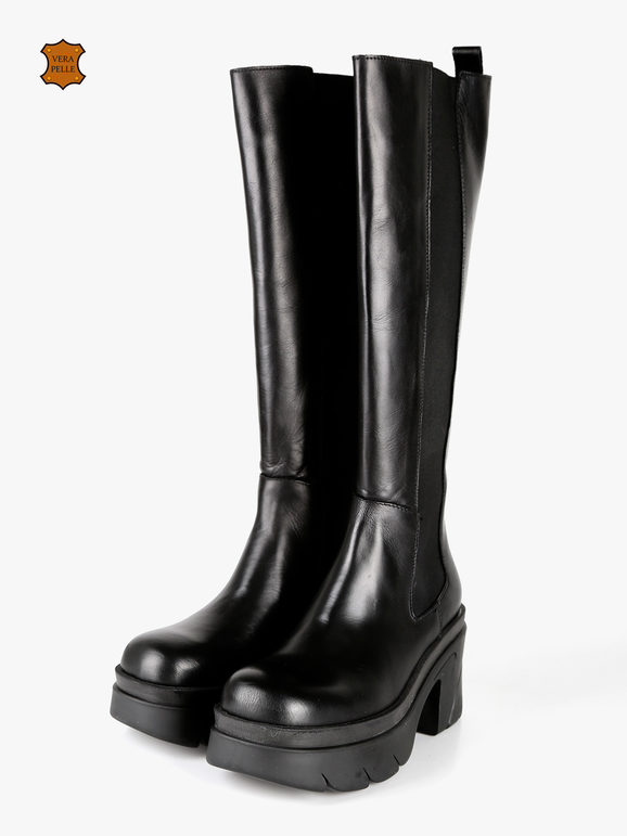 Women's leather boots with heel and platform