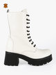 Women's leather combat boots with heel and platform
