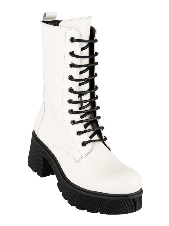 Women's leather combat boots with heel and platform