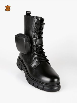 Women's leather combat boots with pocket