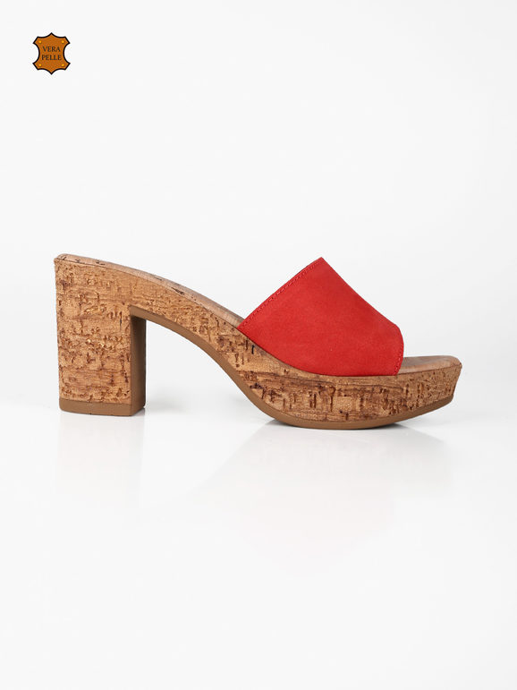 Women's leather slippers with heel and platform