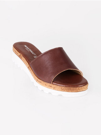 Women's leather slippers with wedge heel