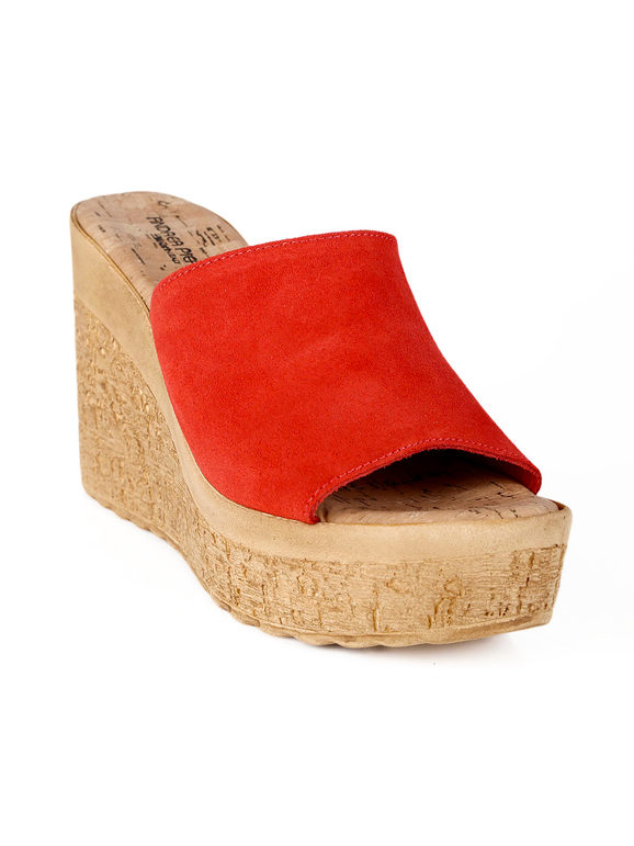Women's leather slippers with wedge heel