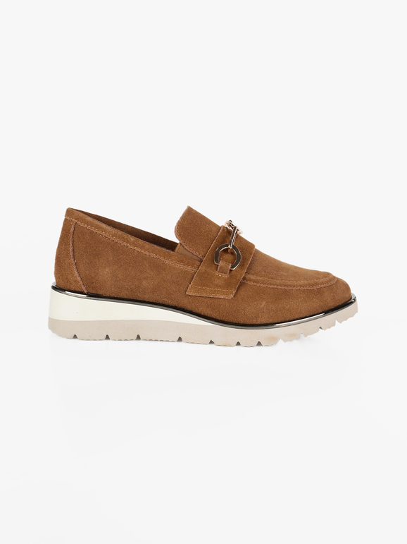 Women's leather wedge loafers