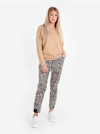 Women's leopard-print trousers in suede fabric