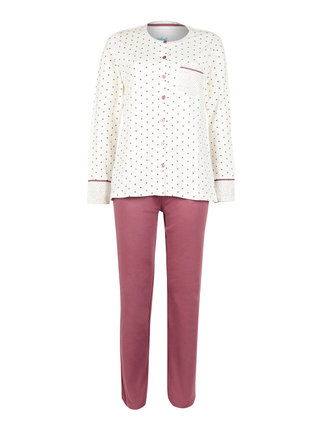 Women's long pajamas with polka dots in warm cotton