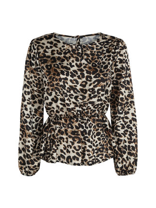 Women's long-sleeved blouse with animal print