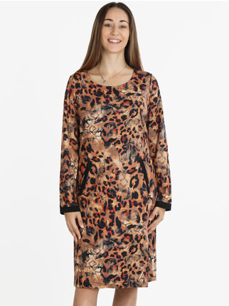 Women's long-sleeved dress with animal print